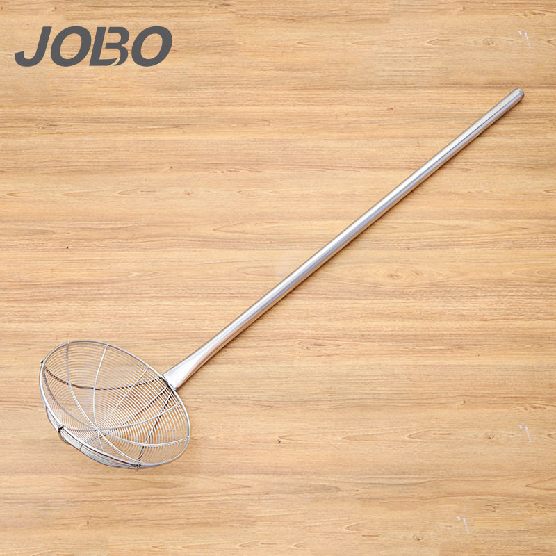 巨博(JOBO)不锈钢商用特长柄钢丝篱双线加固炸篱加长手柄漏勺