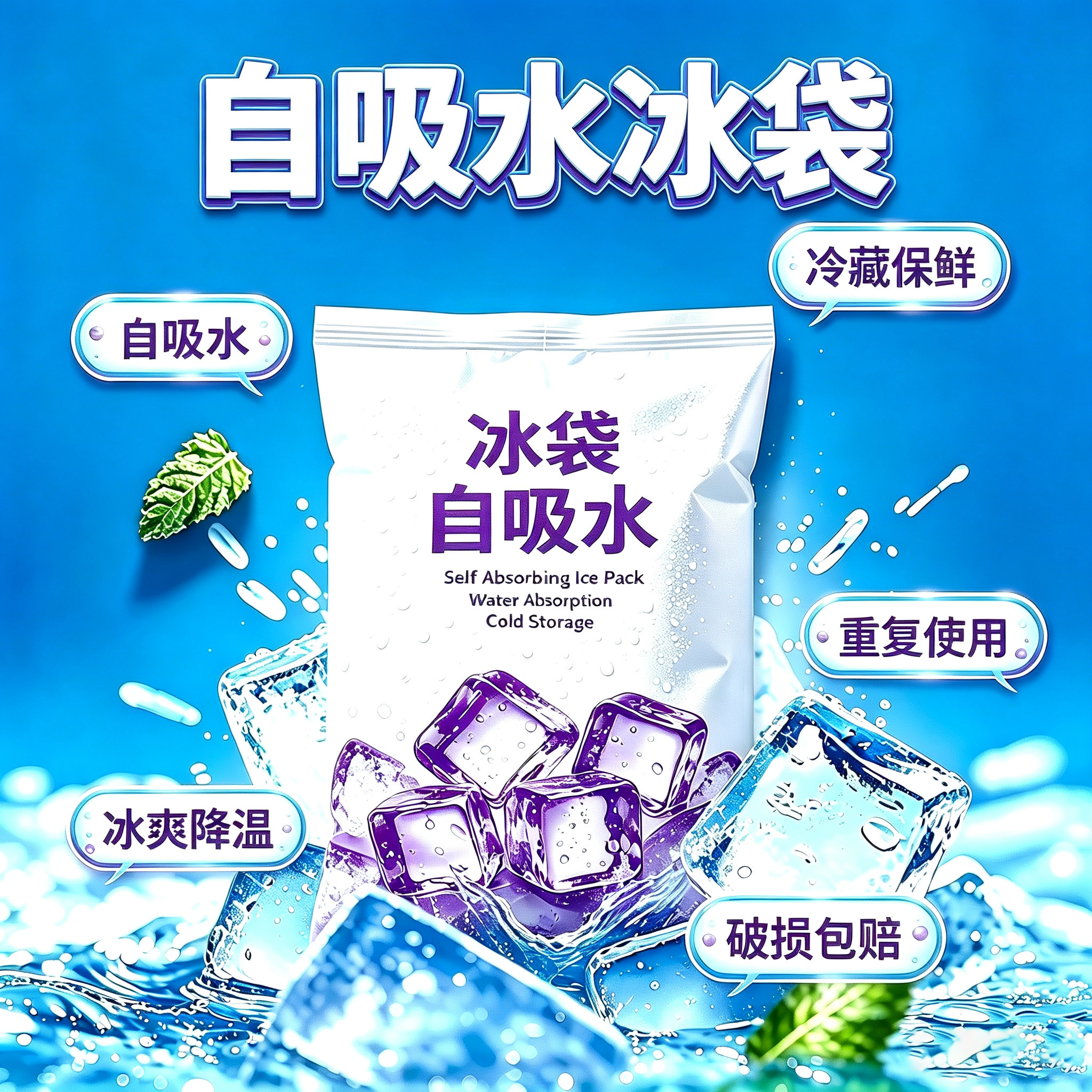 双侧自吸免注水冰袋快递可反复用