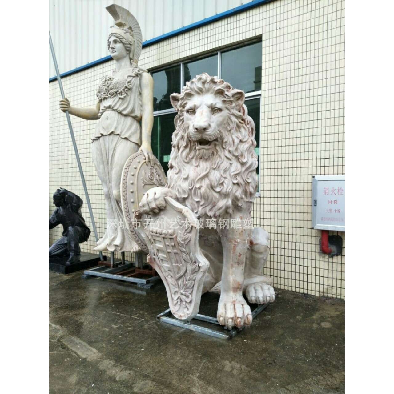 大型玻璃钢仿真狮子雕塑摆件石狮摆件看门新中式工业区庭院艺术品