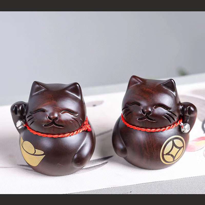 黑檀木雕招财猫摆件木质猫咪工艺品实木质发财猫店铺收银台装饰品