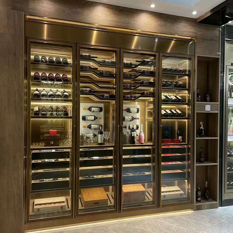 定 制客厅不锈钢恒温酒柜酒窖玻璃门酒店别墅红酒商用展示柜