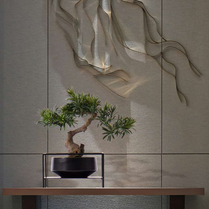 新中式仿真迎客松树盆景样板房茶室铁艺盆栽玄关禅意空间景观摆件