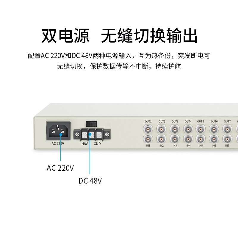 PDH光端机 8E1 8路2M机架式双电源 单模单纤FC接口 20公里1对
