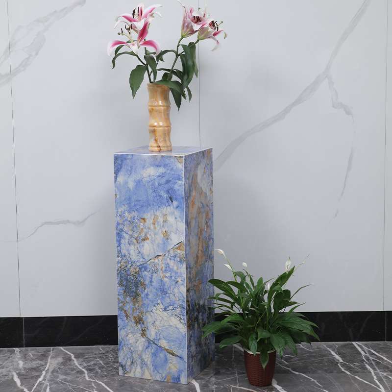 客厅高级展示台边几落地式摆件方纳蓝摆台装饰品大理石岩板摆台