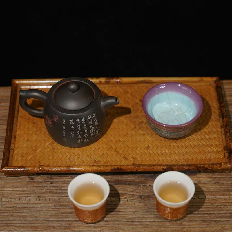 云妃大漆竹编干泡盘 藤编传统手工工艺茶泡台 壶垫壶托养壶茶盘