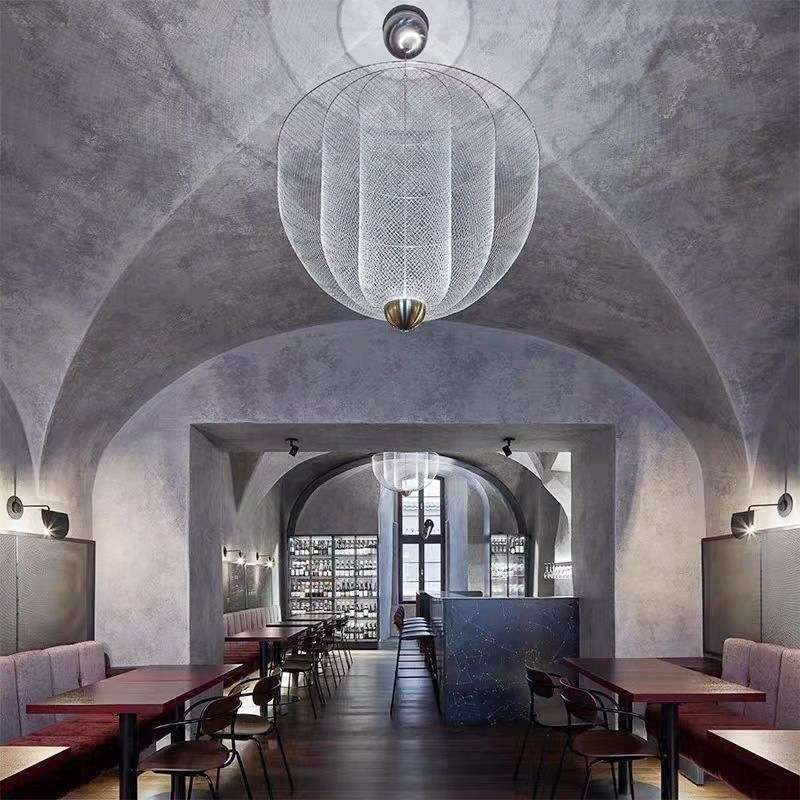 意大利设计师样板间网格吊灯金属装饰别墅复式楼酒店餐厅铁网吊灯