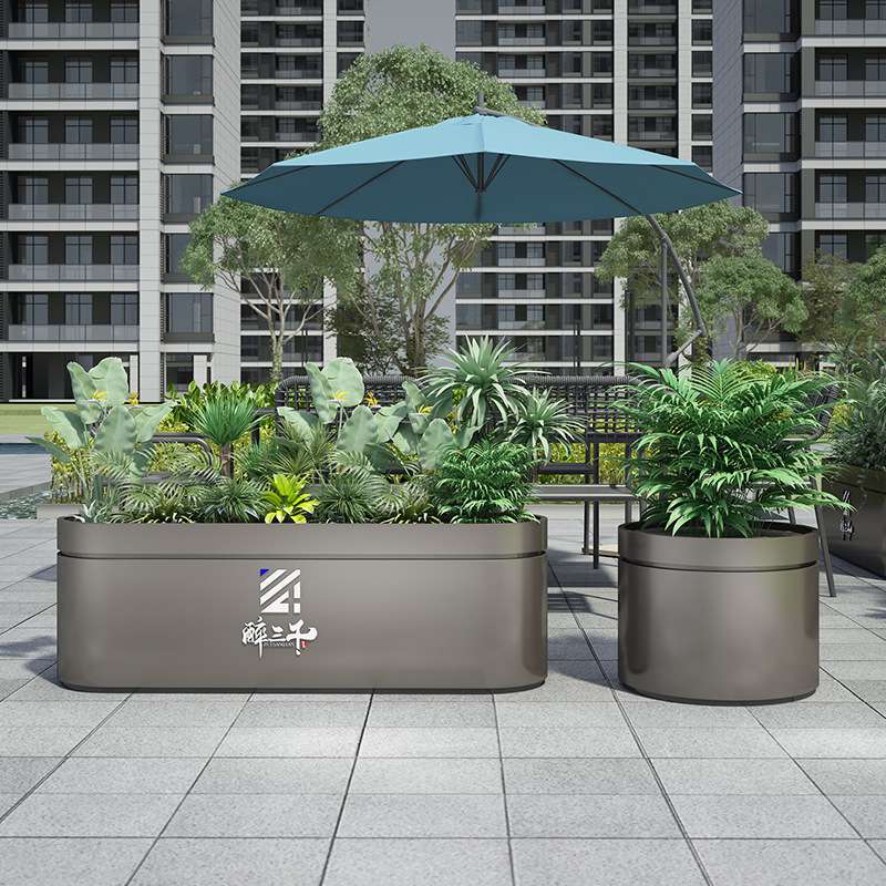 户外园林不锈钢花箱花坛绿植种植箱铁皮花盆市政景观园艺花槽