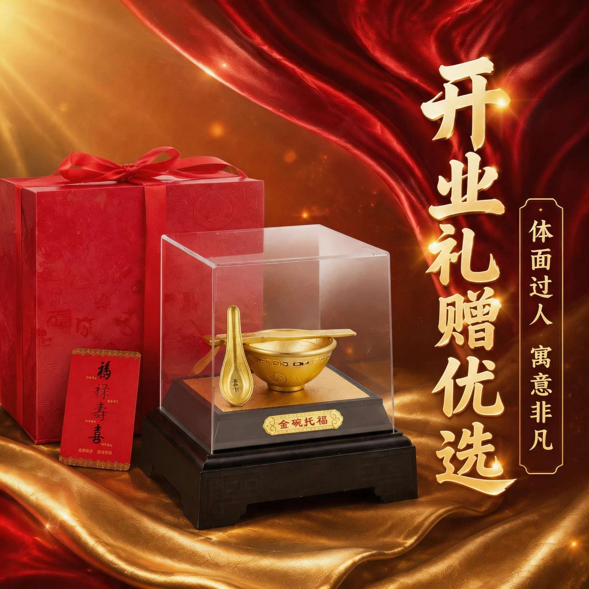义乌货源 金碗筷金碗托福摆件 金饭碗创意家居客厅餐厅摆件