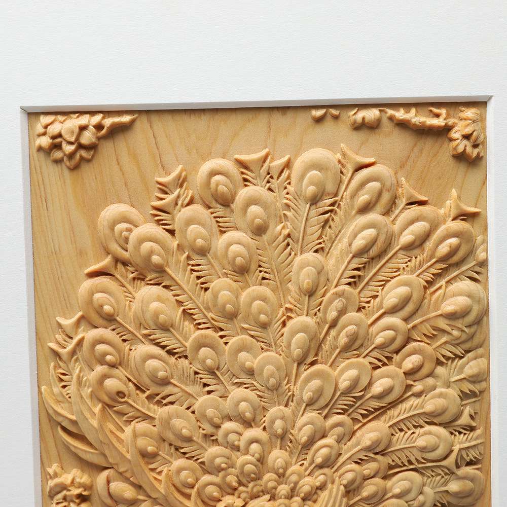 崖柏新中式孔雀开屏挂画客厅玄关装饰画浮雕画现代壁画餐厅工艺品