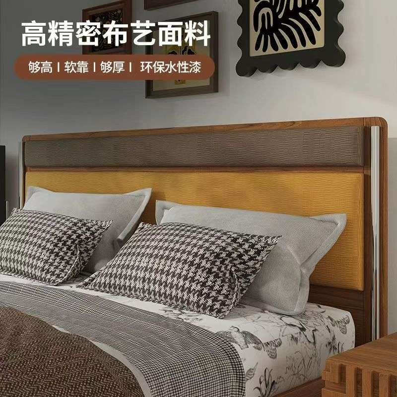 法式美式复古实木双人床1.8米主卧床布艺金属线条大床婚床