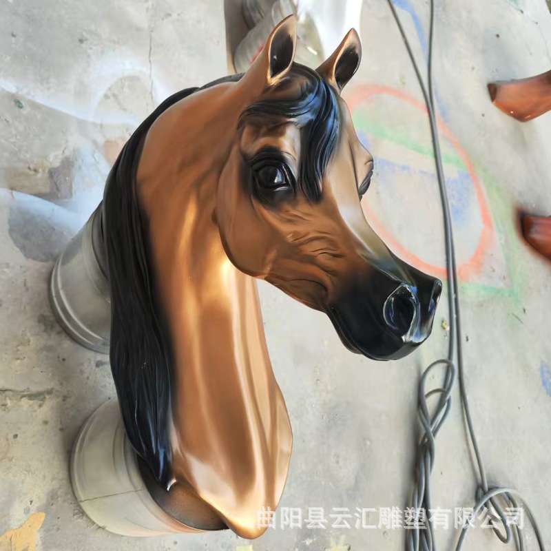 仿青铜马动物雕塑广场大型铸铜玻璃钢马头雕塑西方文化艺术摆件