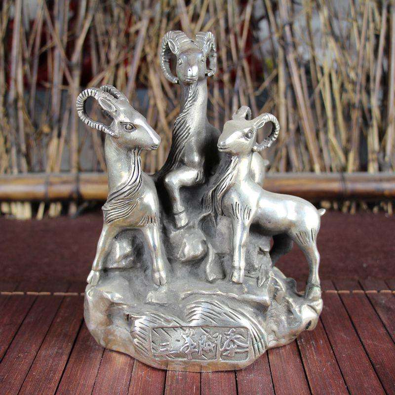 古玩杂项仿古铜器白铜书房居家摆件精品工艺用品三羊开泰