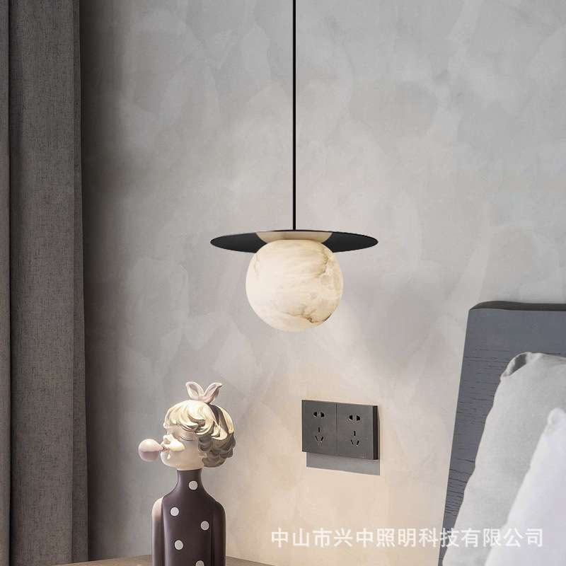 后现代简约云石全铜小吊灯设计师北欧卧室床头餐厅吧台单头吊线灯