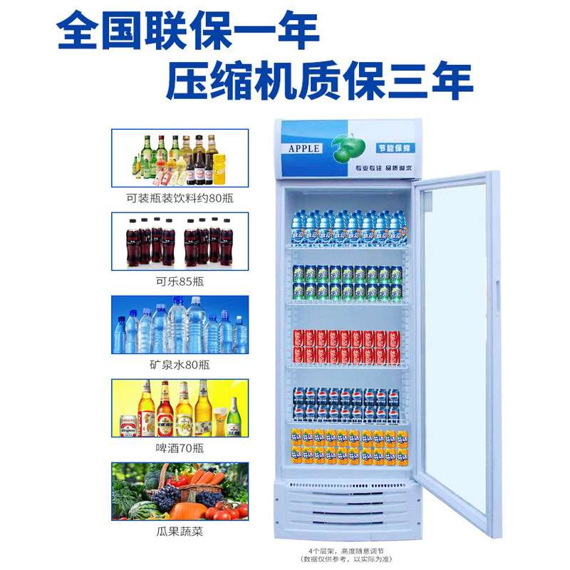 三双单开门冰箱冷藏展示柜立式超市便利店啤酒饮料商用保鲜冰柜