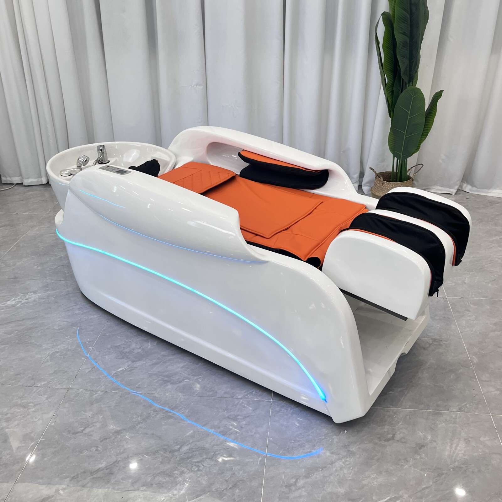 跨境出口理发店恒温水循环洗头床 智能按摩头疗水疗床 养生按摩床