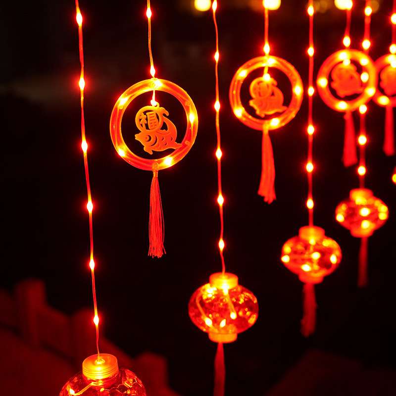 春节喜庆红灯笼窗帘灯新年装饰阳台门口挂灯过年窗帘灯红灯笼灯串