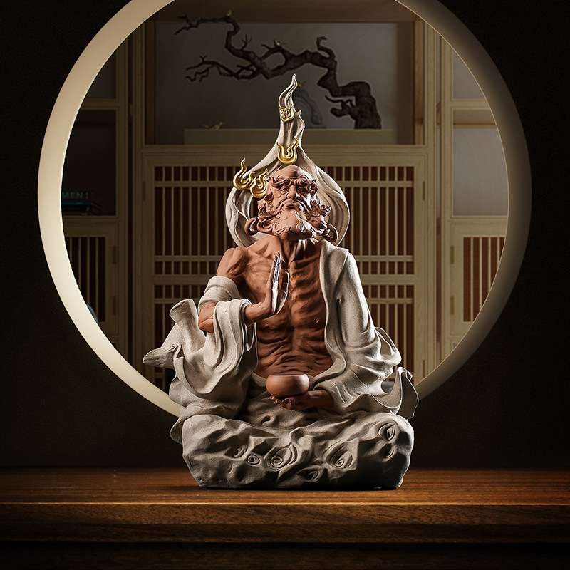 曾国清大师作品禅风达摩祖师手工复古人物摆件陶瓷玄关装饰工艺品
