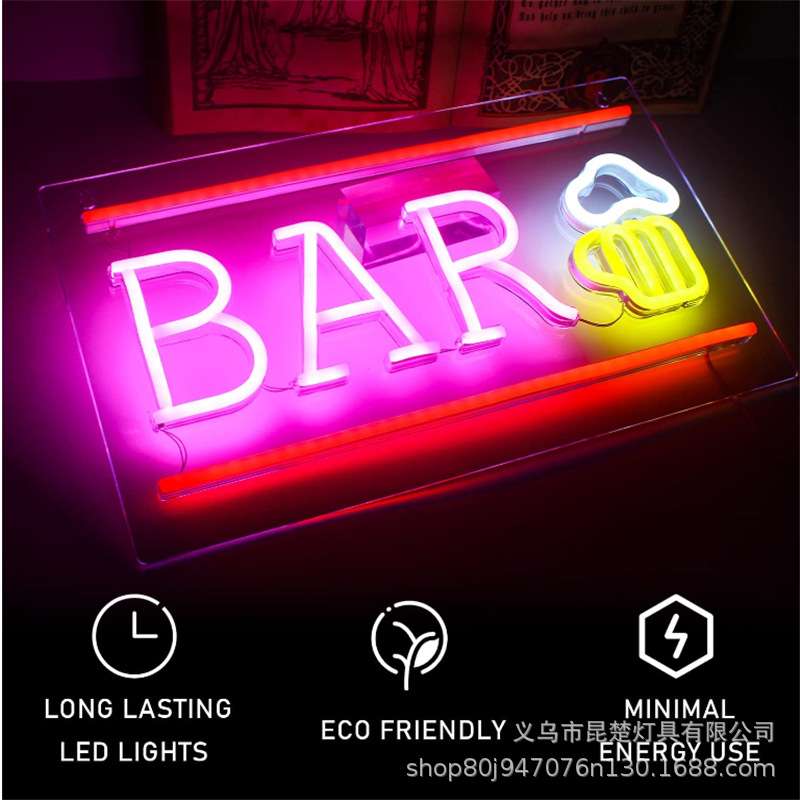 跨境现货LED亚克力背板霓虹灯 酒吧装饰氛围灯 BAR啤酒霓虹灯