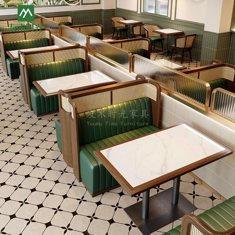 东南亚主题餐厅桌椅茶楼饭店餐饮店西餐厅桌椅实木藤编卡座沙发
