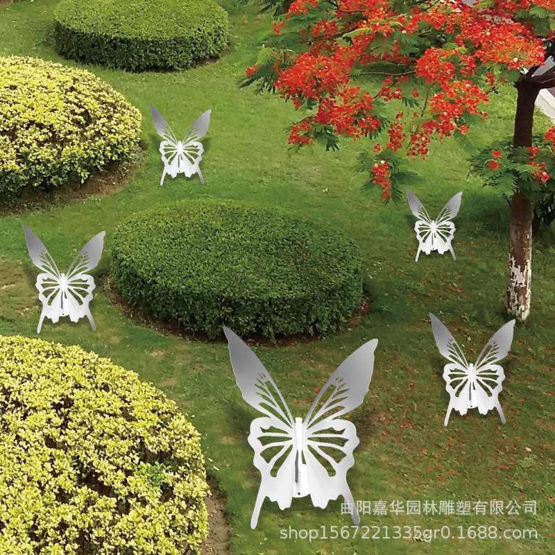 大型铁艺不锈钢蝴蝶镜面仿真动物景观雕塑公园花园林装饰小品