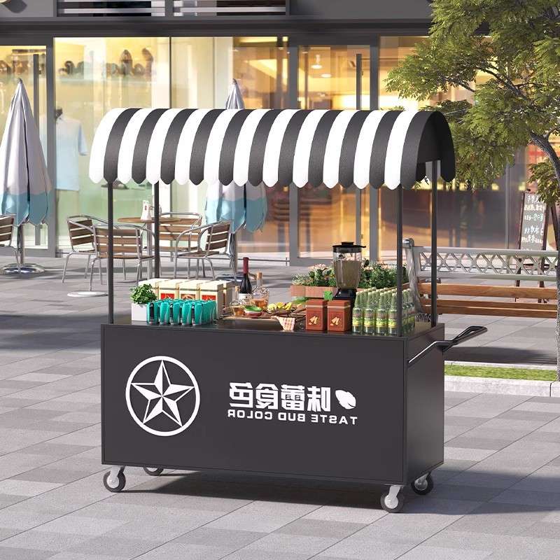 集市小吃摊夜市餐车 超市促销台网红户外移动展示台 铁艺摆摊车推
