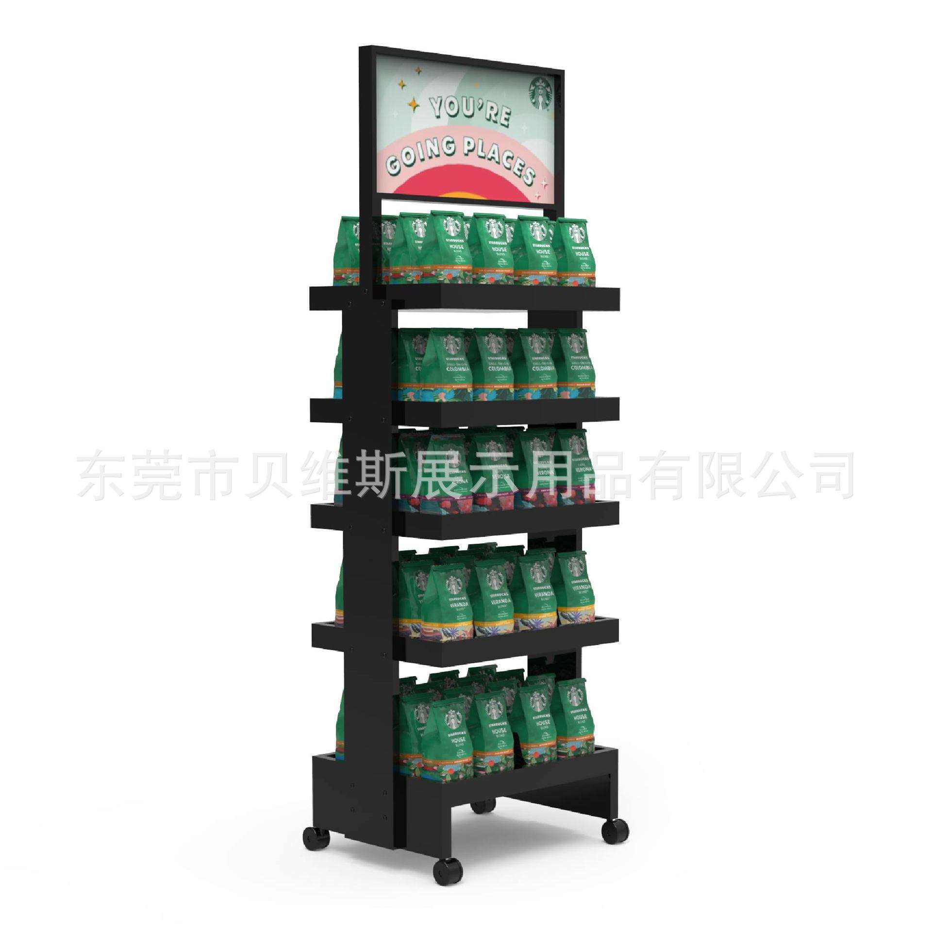 咖啡饮品置物架木制五层展览展示架多层实木广告牌展板源头工厂