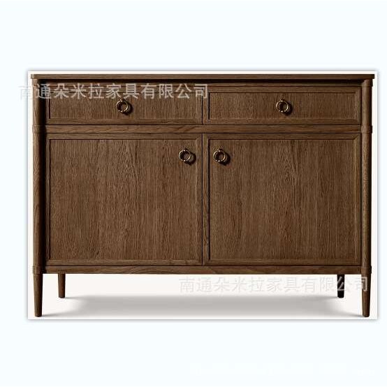 RH美式简约实木双门带抽屉边柜法式橡木客厅餐边柜酒柜两门茶水柜