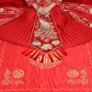 新娘坐福垫喜被子结婚用品婚房床上坐垫刺绣加大百福被陪嫁垫子