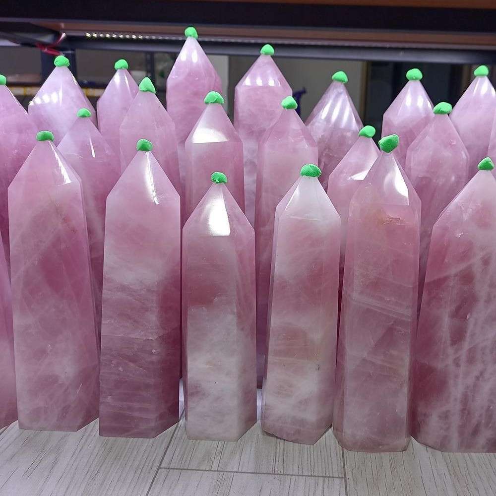 批量 天然玫瑰石英柱子粉色水晶大柱子