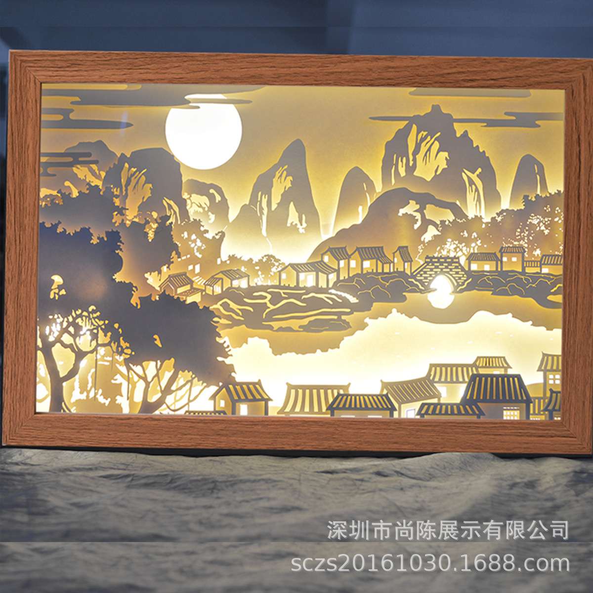 中国古风光影纸雕画立体3D创意小夜灯摆件镂空文创挂画家居装饰