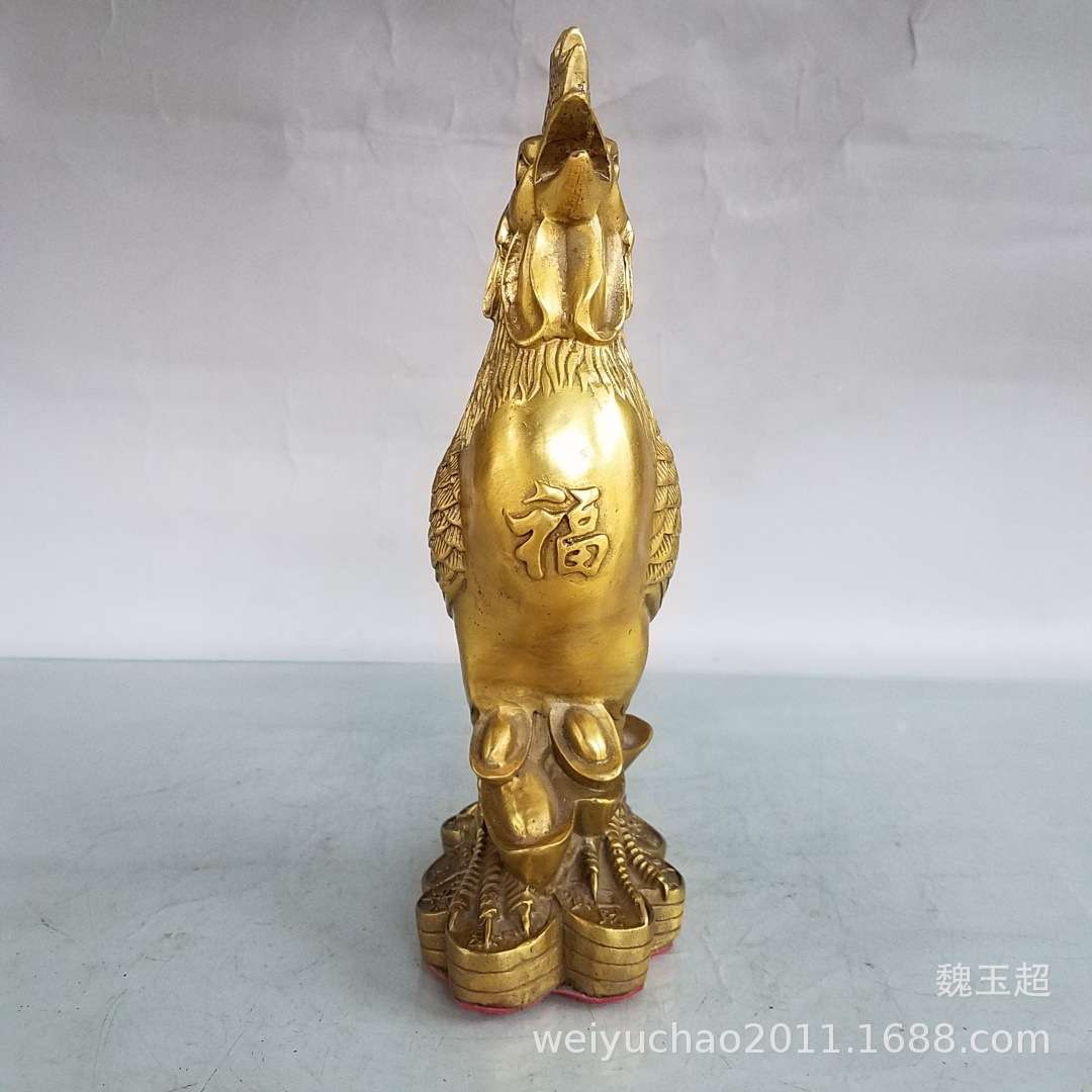 铜鸡摆件纯铜金鸡公鸡元宝福字鸡家居装饰品大小号摆件