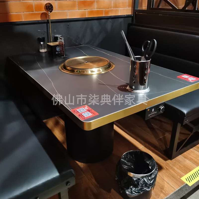火锅桌椅系列厂家直供酒吧清吧自助餐桌子火烧石实木白色油漆岩板