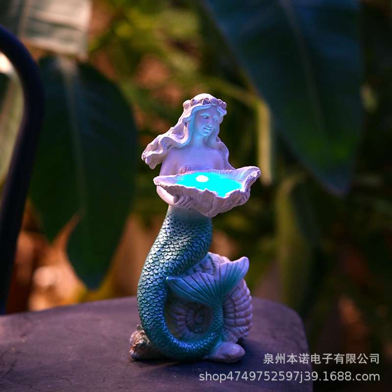 美人鱼公主装饰摆件树脂庭院太阳能桌面海洋水族馆美人鱼雕像摆件