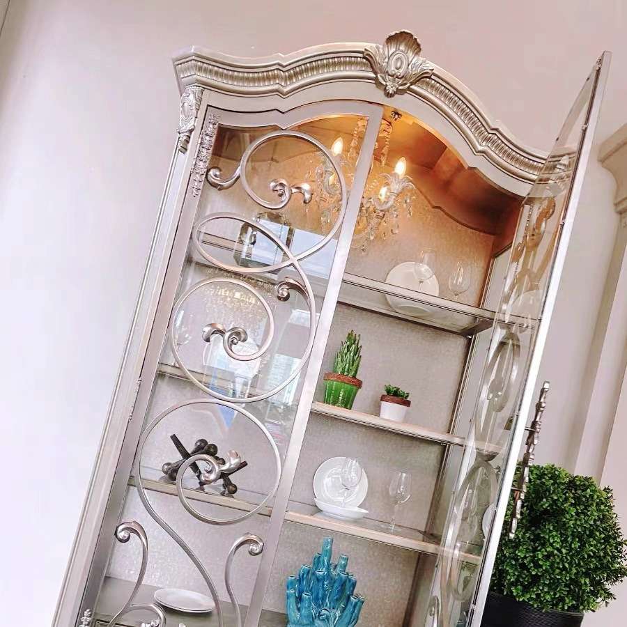 北欧乡村ART筑源实木书柜法式复古做旧雕花储物柜门厅展示柜家具