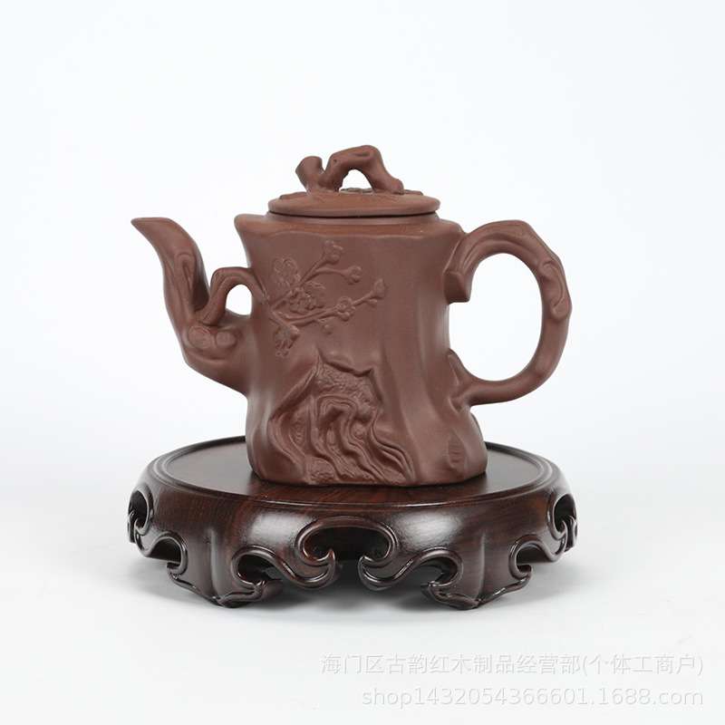 黑檀整木雕刻圆形如意底座花瓶花盆茶壶鱼缸奇石摆件托架厂家