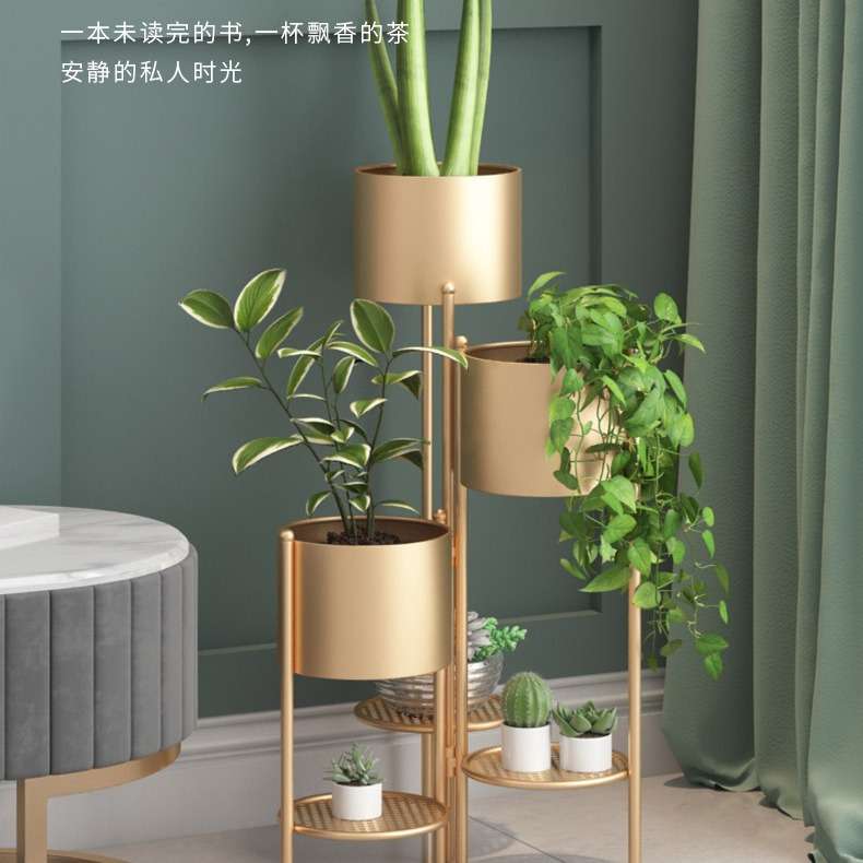 北欧客厅花架子铁艺多层落地式绿萝花架置物架简约轻奢室内花盆架