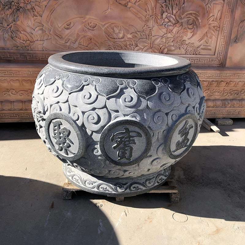 石雕鱼缸花盆青石养鱼种花石缸室内外庭院商场招财聚宝盆石头水缸