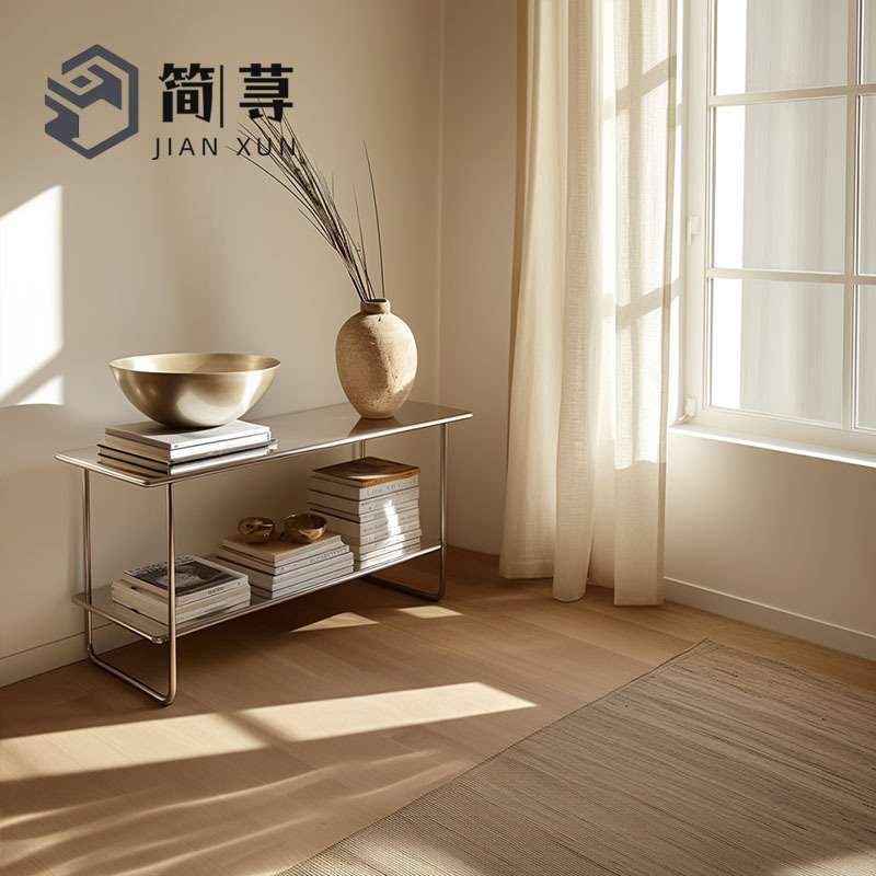 中古风家用入户玄关桌简约现代不锈钢玄关架置物架收纳架书架边桌