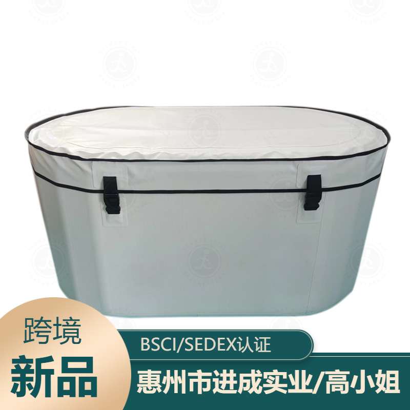 跨境亚马逊户外充气冰浴桶冰浴池 带盖木纹PVC浴缸ice bath泡澡桶