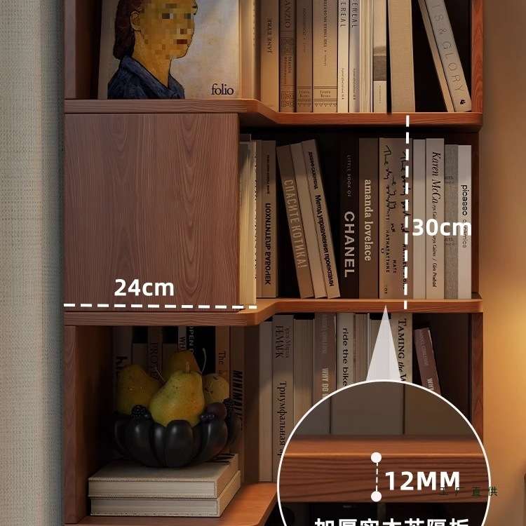 中古风实木转角书架落地置物架书柜一体靠墙角柜拐角柜三角收纳柜