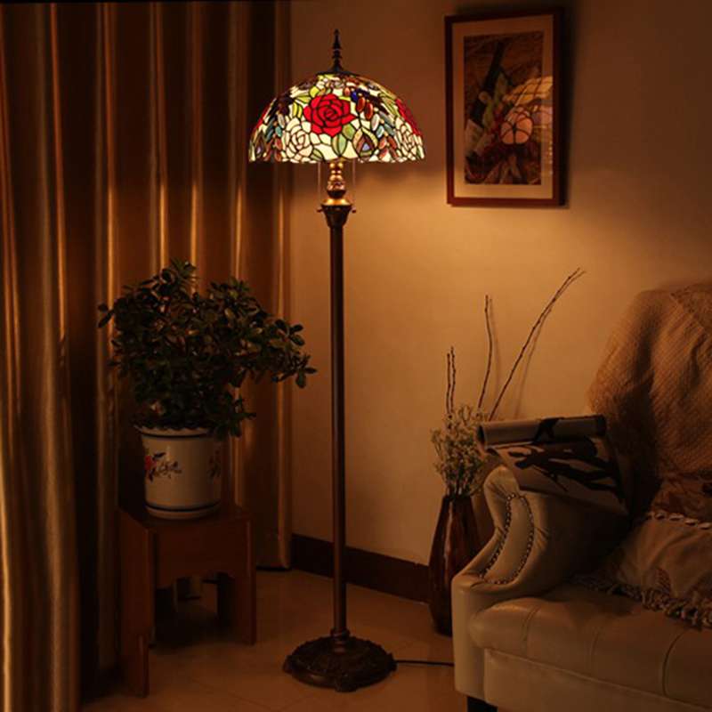 蒂凡尼客厅落地灯卧室书房地灯北欧式创意复古脚踏LED立式台灯具