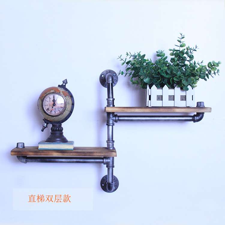 工业风复古铁艺书架壁挂置物架水管隔板架美式乡村艺术展示架子