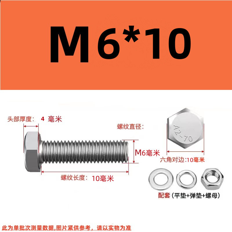 304不锈钢螺丝套装外六角白钢螺丝M5M6M8M10M12M14M16M18M20