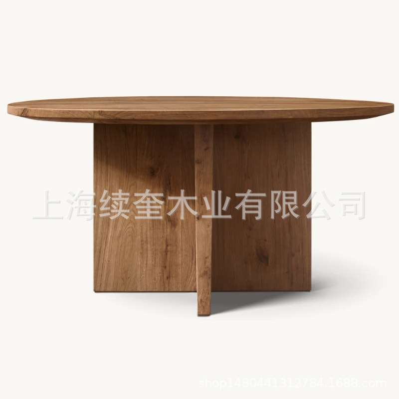 美式RH圆形实木桌餐椅组合家用餐厅家具别墅酒店亚马逊出口工厂