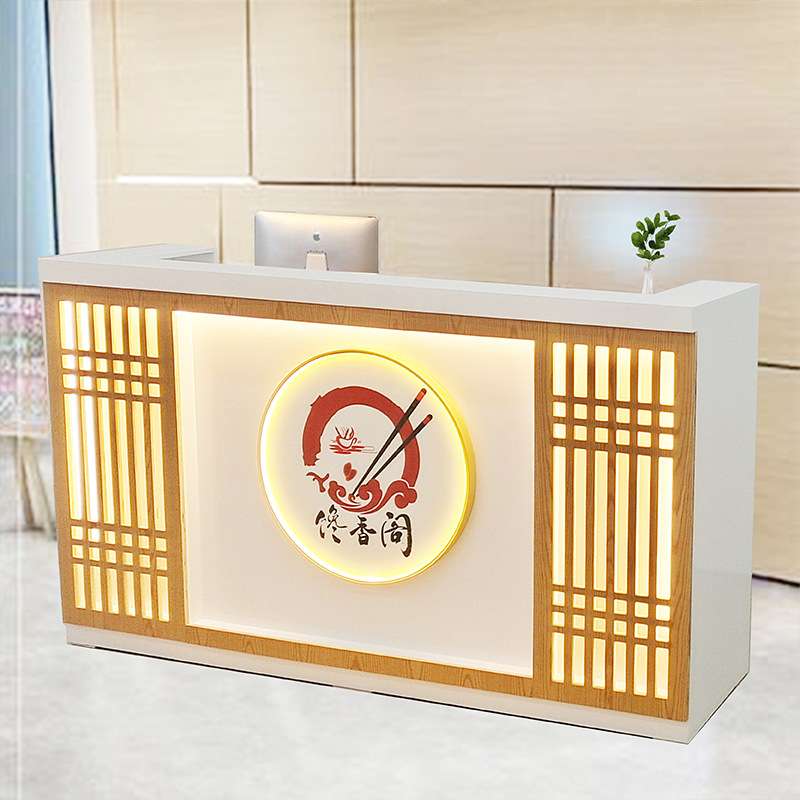 新中式吧台收银台茶楼足浴养生馆前台复古实木餐厅柜台商用接待台