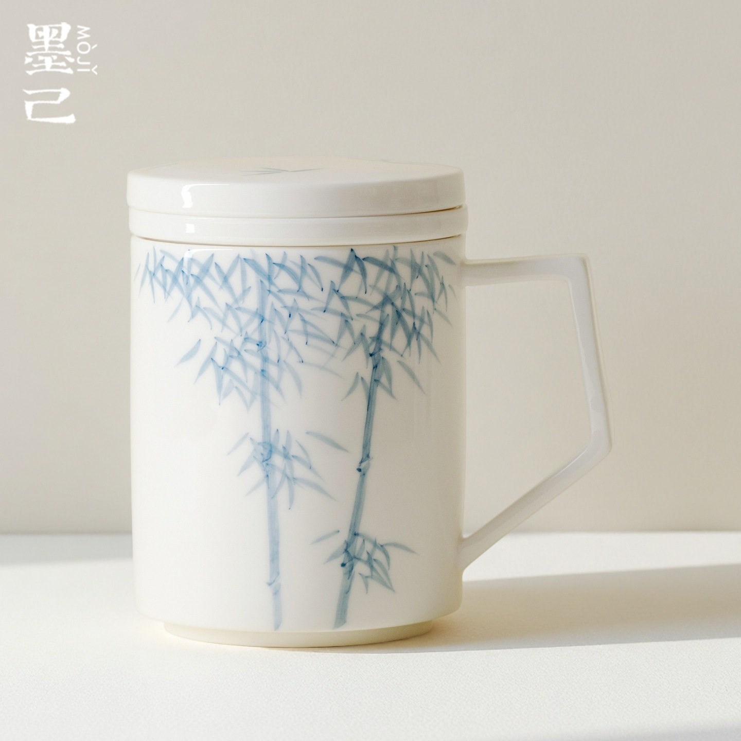 墨己泡茶杯陶瓷创意手绘竹子办公杯带盖内胆过滤茶水分离马克杯