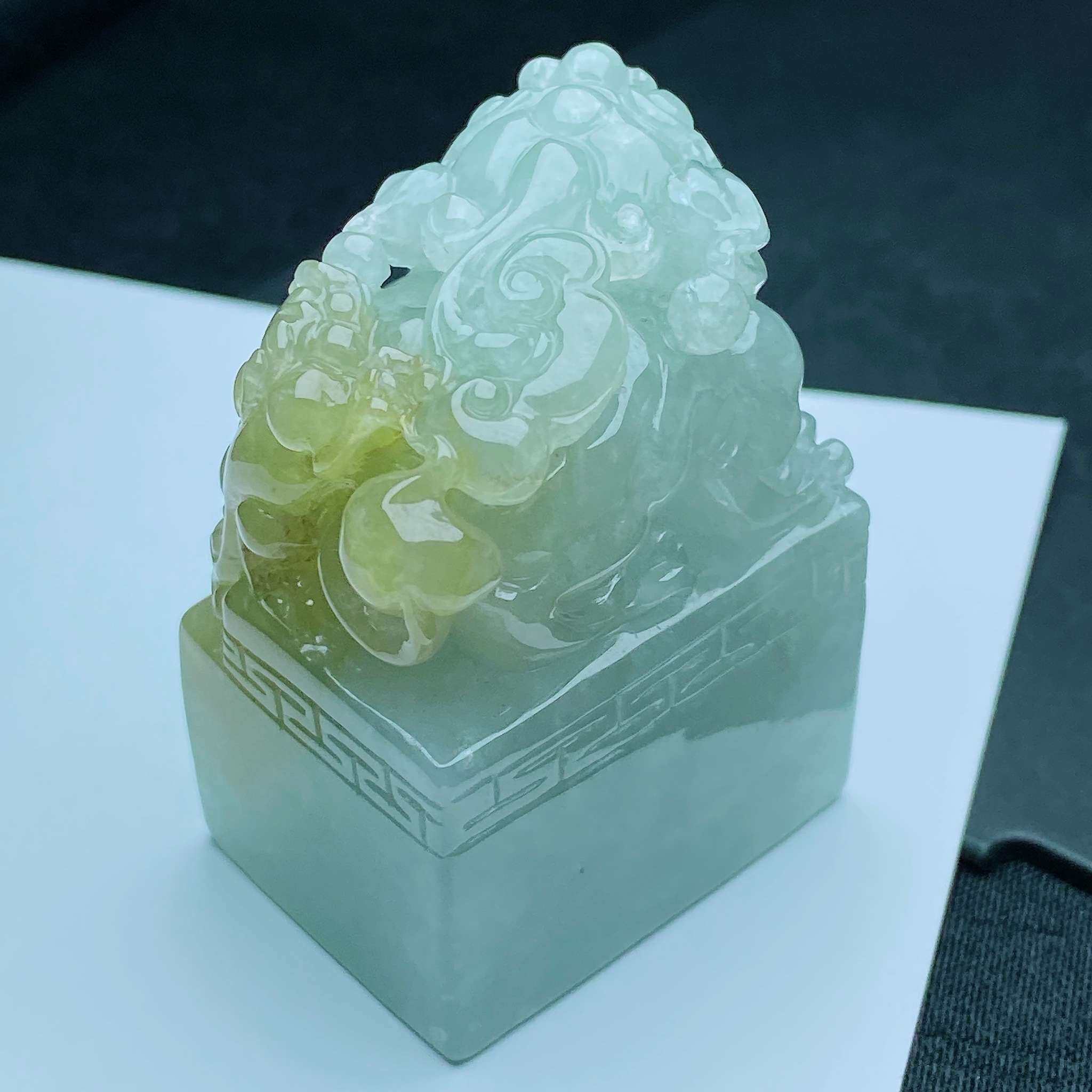 缅甸天然冰黄翡貔貅印章wlx尺寸:45.3-32-24.6mm
