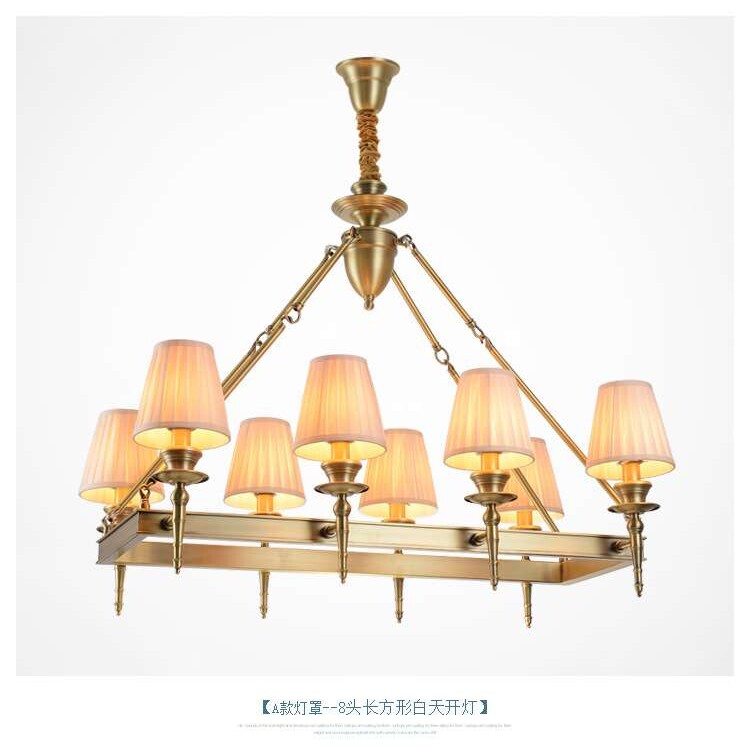 餐厅灯书房纯铜灯具欧式乡村简约复古铜灯美式全铜客厅吊灯长方形