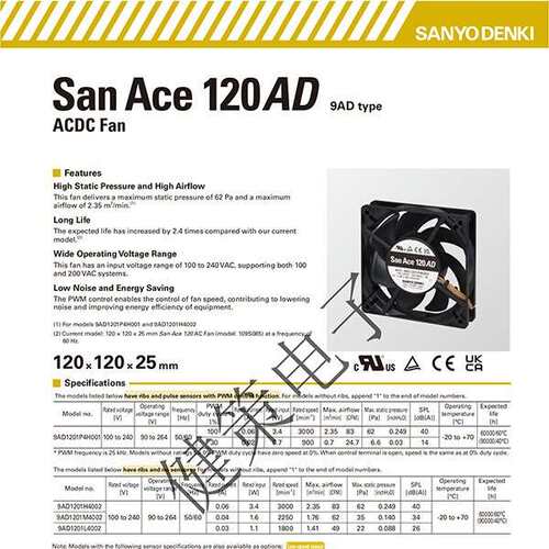 denki山洋SanAce ACDC散热风扇9AD1201L4002大风量轴流风