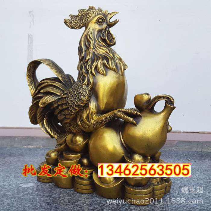 厂家直销大号铜公鸡摆件 葫芦鸡生肖鸡金钱鸡元宝鸡客厅风水铜器